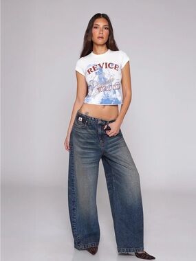 REVICE Wide Leg Vintage Wash Jeans - Blue